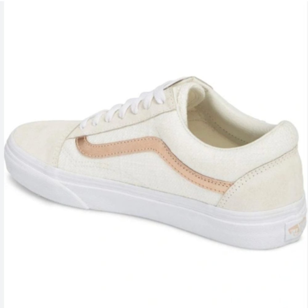 Vans Women's Old Skool Cream Sneaker with Rose Gold Stripe - Picture 2 of 13
